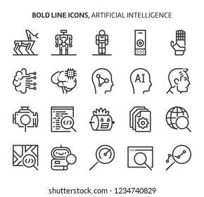 Artificial intelligence, bold line icons. The illustrations are a vector, editable stroke, 48x48 pixel perfect files. Crafted with precision and eye for quality.