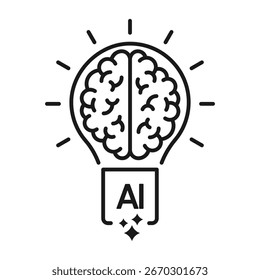Inteligência artificial cérebro bulbo tecnologia ai ideia criativa vetor ícone para infográfico e aplicativo