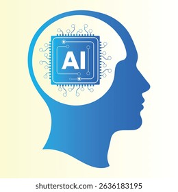 Artificial Intelligence Brain Chip Icon – AI Technology Human Head Symbol