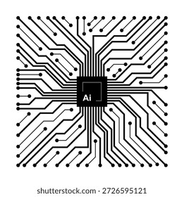 Künstliche Intelligenz. Gehirnschaltkreis Ai tech. Leiterplattengehirn für moderne Technik. Flacher Stil