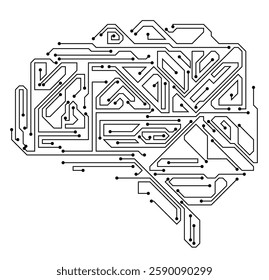 Artificial intelligence brain or circuit board in brain shape. Circuit board in the shape of human brain. Abstract illustration of a scientific technology. Graphic concept technological brains (AI).