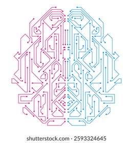 Artificial intelligence brain or circuit board in brain shape. Circuit board in the shape of human brain. Abstract illustration of a scientific technology. Graphic concept technological brains (AI).