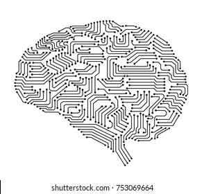 Artificial Intelligence Brain Or Circuit Board In Brain Shape Vector Illustration