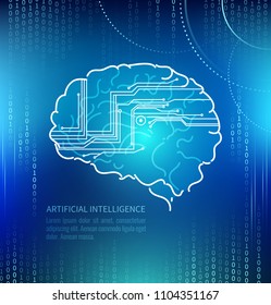 Artificial intelligence, brain and circuits. Future technology. Modern vector template for design.