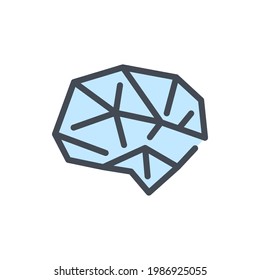 Symbol für die Farbe der Gehirnlinie der künstlichen Intelligenz. Neuralverbundene Hirn-Vektorgrafik umreißt buntes Zeichen.