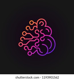 Artificial Intelligence brain colorful outline icon or logo element on dark background