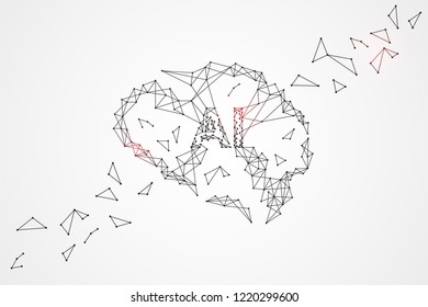 Artificial intelligence brain computer interface with connecting lines and dots.  Neurotechnologies and Ai technology concept background.