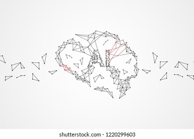 Artificial intelligence brain computer interface with connecting lines and dots.  Neurotechnologies and Ai technology concept background.