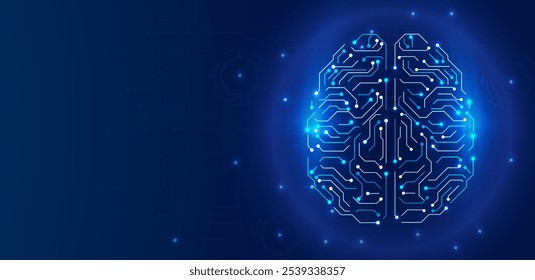 Conceito de inteligência artificial do cérebro. AI robô cabeça com placa de circuito de alta tecnologia futurista. Vetor editável