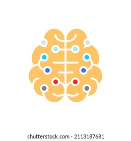 Artificial intelligence brain, connected to circuit board, digital thinking white line icon.