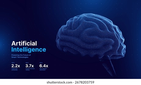 Inteligência Artificial Consciência Cerebral Feita de Partículas. Conceito de tecnologia futurista, mente neural, cognição, inovação e rede de dados. Ilustração vetorial, IA Brain, Sci-Fi, Digital Future.