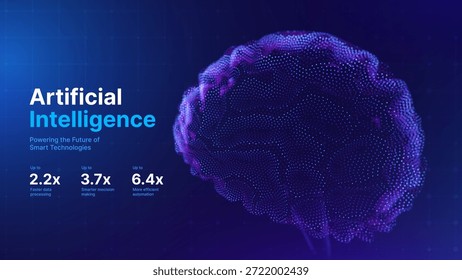 Artificial Intelligence Brain Consciousness Made of Particles. Futuristic Tech, Neural Mind, Cognition, Innovation and Data Network Concept. AI Brain Vector Illustration. Sci-Fi Digital Future.