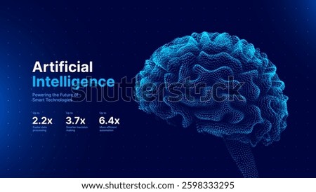 Artificial Intelligence Brain Consciousness Made of Particles. Futuristic Tech, Neural Mind, Cognition, Innovation, and Data Network Concept. Vector Illustration, AI Brain, Sci-Fi, Digital Future.