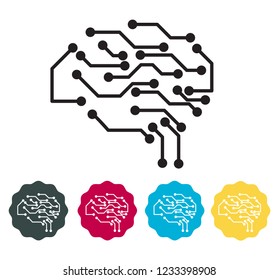 Artificial Intelligence Brain with Electronic Circuit - Icon as EPS 10 File