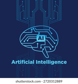 Artificial Intelligence Brain with Futuristic Circuit Lines