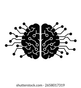 Artificial intelligence brain icon with circuit connections