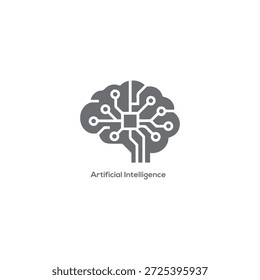 Künstliche Intelligenz Gehirnsymbol mit Schaltkreislinien, Neuronales Netzwerktechnologiesymbol für maschinelles Lernen, Datenwissenschaft und Automatisierungskonzept

