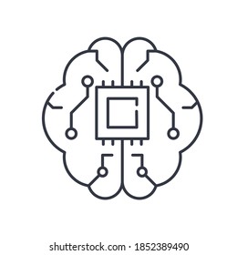 Artificial intelligence brain icon, linear isolated illustration, thin line vector, web design sign, outline concept symbol with editable stroke on white background.