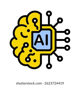 Artificial intelligence brain icon merged with a circuit board, symbolizing AI-powered data processing, machine learning, digital automation, and modern smart technology integration.