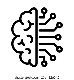 Artificial intelligence brain icon. 
Brain shape, half is electronic circuit. Simple design. Line vector. Isolate on white background.