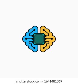 Artificial intelligence brain icon. Vector AI technology concept symbol or design element in flat style.