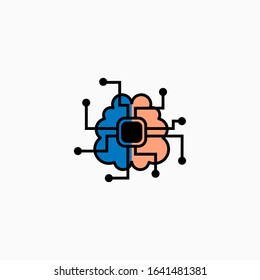 Artificial intelligence brain icon. Vector AI technology concept symbol or design element in flat style.