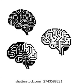 Artificial Intelligence Brain Icons – Circuit Board Neural Network Technology Set