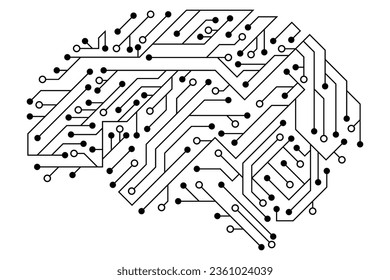 Artificial Intelligence brain illustration with board circuit. Circuit board human brain. Circuit board. Vector illustration