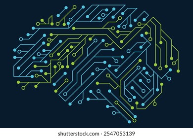Artificial Intelligence brain illustration with board circuit. Circuit board human brain. Circuit board. Vector illustration
