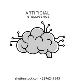  Artificial intelligence brain with microchip  icon. 