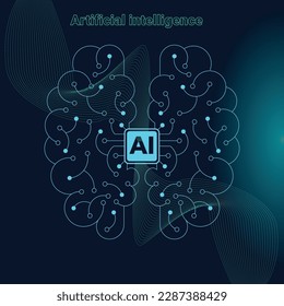 Artificial intelligence with Brain and neural network thinks. AI with learning processing big data, analysis information. Technology background concept.
