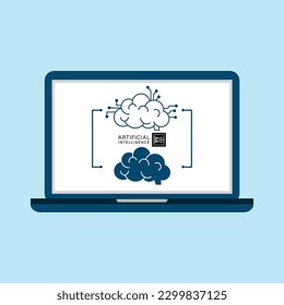 Artificial intelligence brain on Laptop screen.