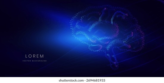 Sistema de ciencia de partículas cerebrales de inteligencia artificial sobre fondo oscuro. Tecnología futurística concepto de medicina digital. Ilustración vectorial
