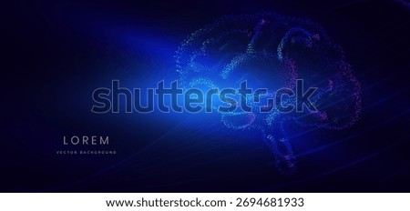 Artificial intelligence brain particle science system on dark background. Techology futuristics digital medicine concept. Vector illustration

