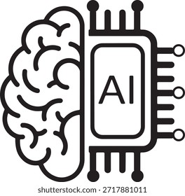 Símbolo cerebral de inteligencia artificial en el procesador de chips de computadora Ilustración vectorial de iconos Icono de tecnología de microchips Super procesador de computadora hardware electrónico Diseño de tecnología de IA