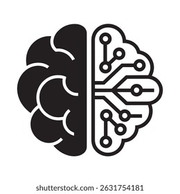 Vetor cerebral de inteligência artificial - Ícone de design de meio cérebro humano e meio circuito