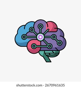 Artificial Intelligence Brain Vector Icon, Neural Network Symbol, Machine Learning, Digital Intelligence, Futuristic Technology, Innovation, Data Science, Minimal Flat Design Illustration