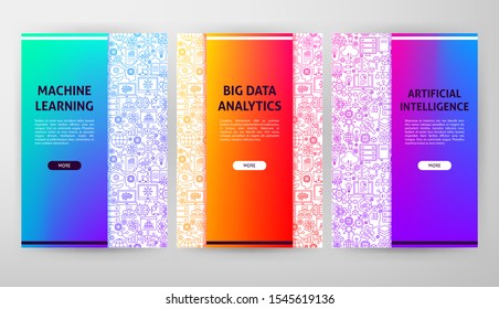 Artificial Intelligence Brochure Web Design. Vector Illustration of Outline Flyers.