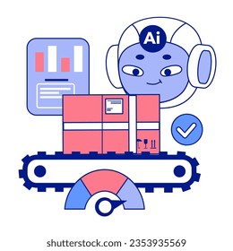 Artificial intelligence in business. AI-powered production, management and marketing. Self-learning computing system processing data for company development and profit growth. Flat vector illustration