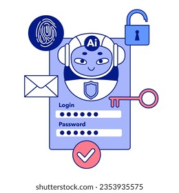 Artificial intelligence in business. AI-powered production, management and marketing. Self-learning computing system processing data for company development and profit growth. Flat vector illustration