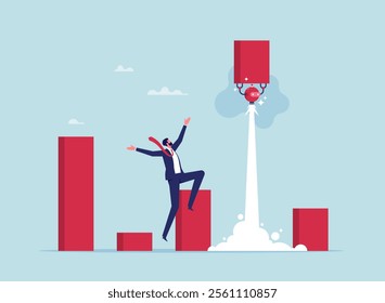 Artificial intelligence business concept, robot help businessman to lift the financial graph