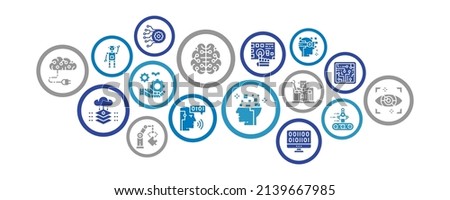 Artificial Intelligence business illustration. Robotics, Chatbot, Database, Big Data vector promotion icons banner. Web banner layout template.