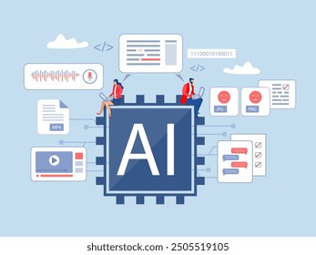 Artificial intelligence ,business people using Artificial intelligence tools for data analysis to generate something, Futuristic technology transformation.vector illustrator