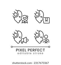 Artificial intelligence in business pixel perfect linear icons set. AI software. Company development. Customizable thin line symbols. Isolated vector outline illustrations. Editable stroke