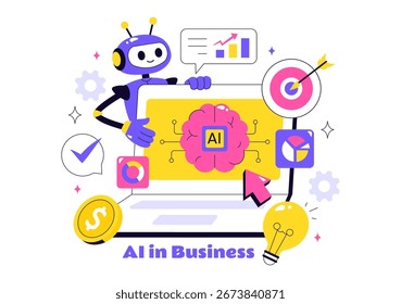 Inteligencia artificial en Ilustración vectorial de negocios con Tecnología cerebral digital y concepto de ingeniería con programador, datos y sistemas