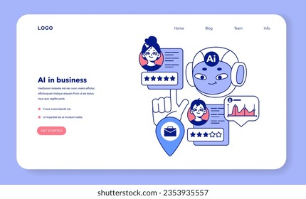 Artificial intelligence in business web banner or landing page. AI-powered production, management and marketing. Self-learning computing system, company profit growth. Flat vector illustration
