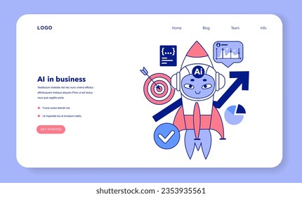Artificial intelligence in business web banner or landing page. AI-powered production, management and marketing. Self-learning computing system, company profit growth. Flat vector illustration
