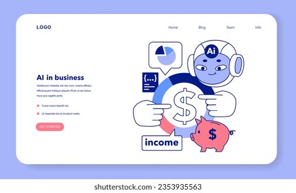 Artificial intelligence in business web banner or landing page. AI-powered production, management and marketing. Self-learning computing system, company profit growth. Flat vector illustration