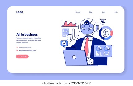 Artificial intelligence in business web banner or landing page. AI-powered production, management and marketing. Self-learning computing system, company profit growth. Flat vector illustration