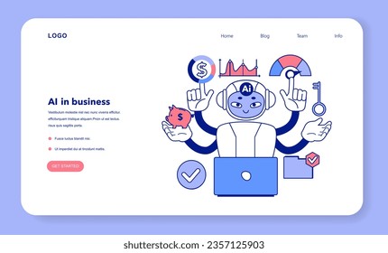 Artificial intelligence in business web banner or landing page. AI-powered production, management and marketing. Self-learning computing system, company profit growth. Flat vector illustration